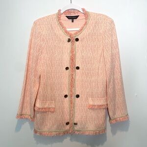 Ming Wang Knit Cardigan Sweater Jacket Fringe Gold Buttons Peach Orange